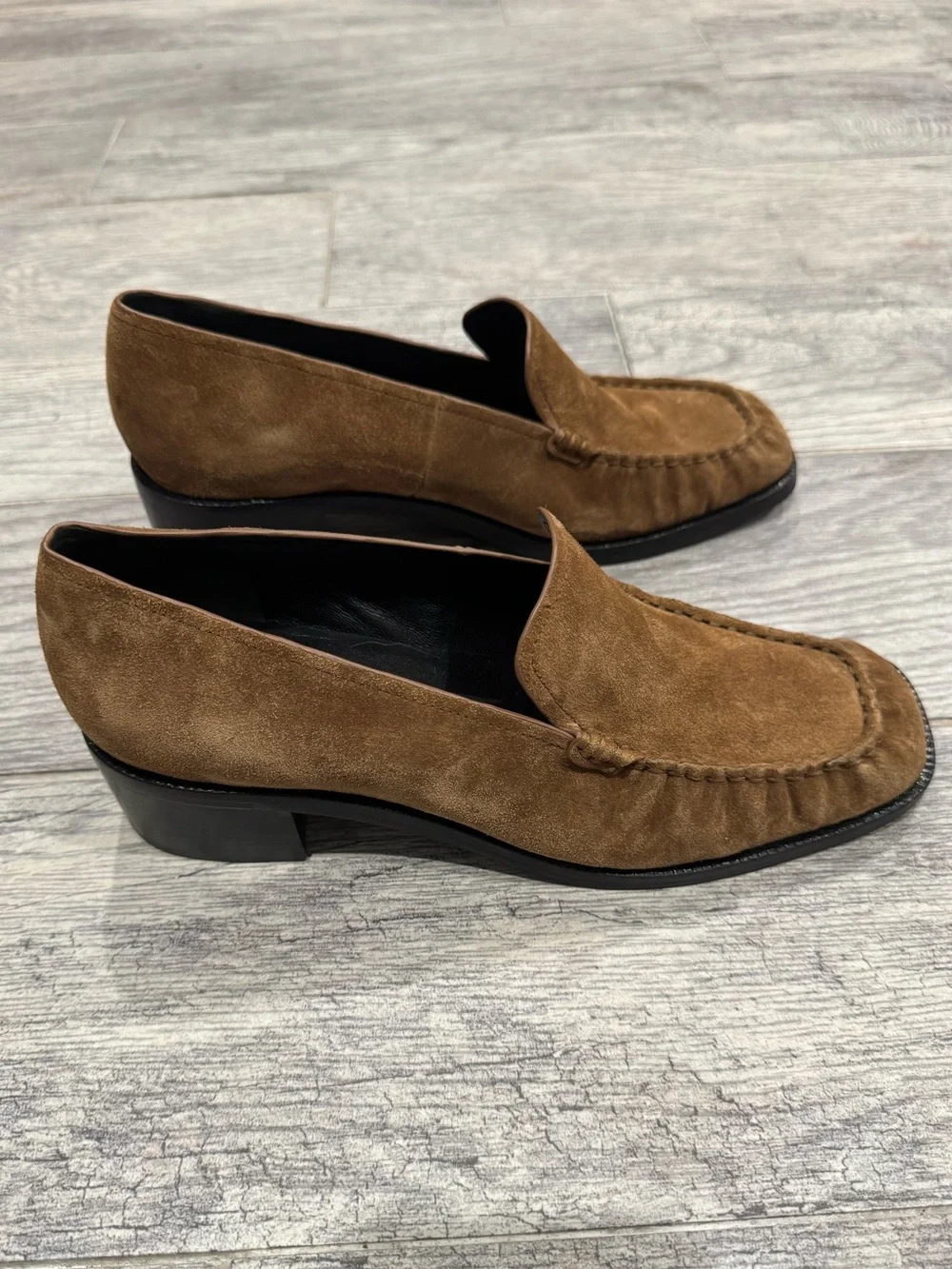 Vince brown suede Larose Heeled Loafer in Elm wood